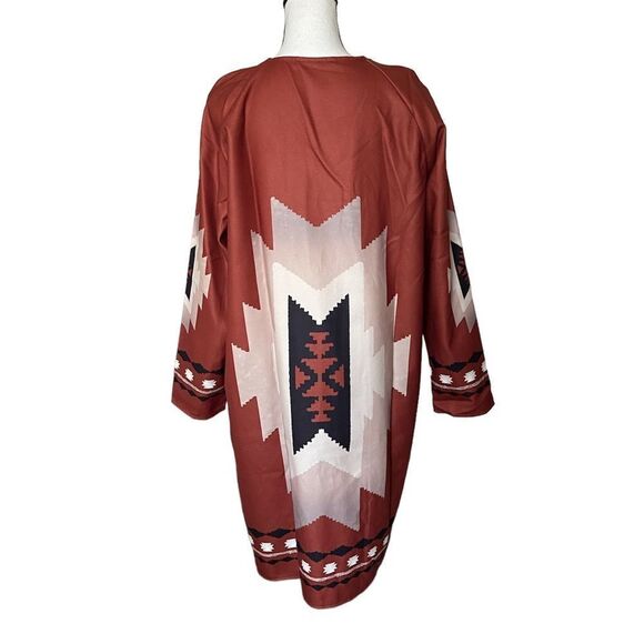Boho Western Aztec Open Front Lightweight Coat Cardigan - Picture 3 of 4